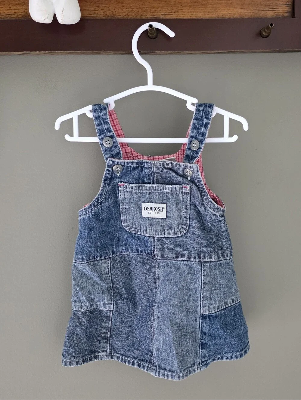 Oshkosh Denim Red Plaid Overall Dress Baby Girl Size 6-9m